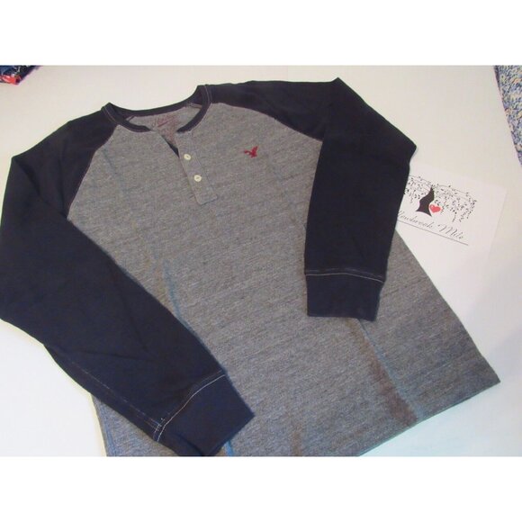 Mens American Eagle L/S Gray / Black Thermal Henley Sz LG - Picture 1 of 2